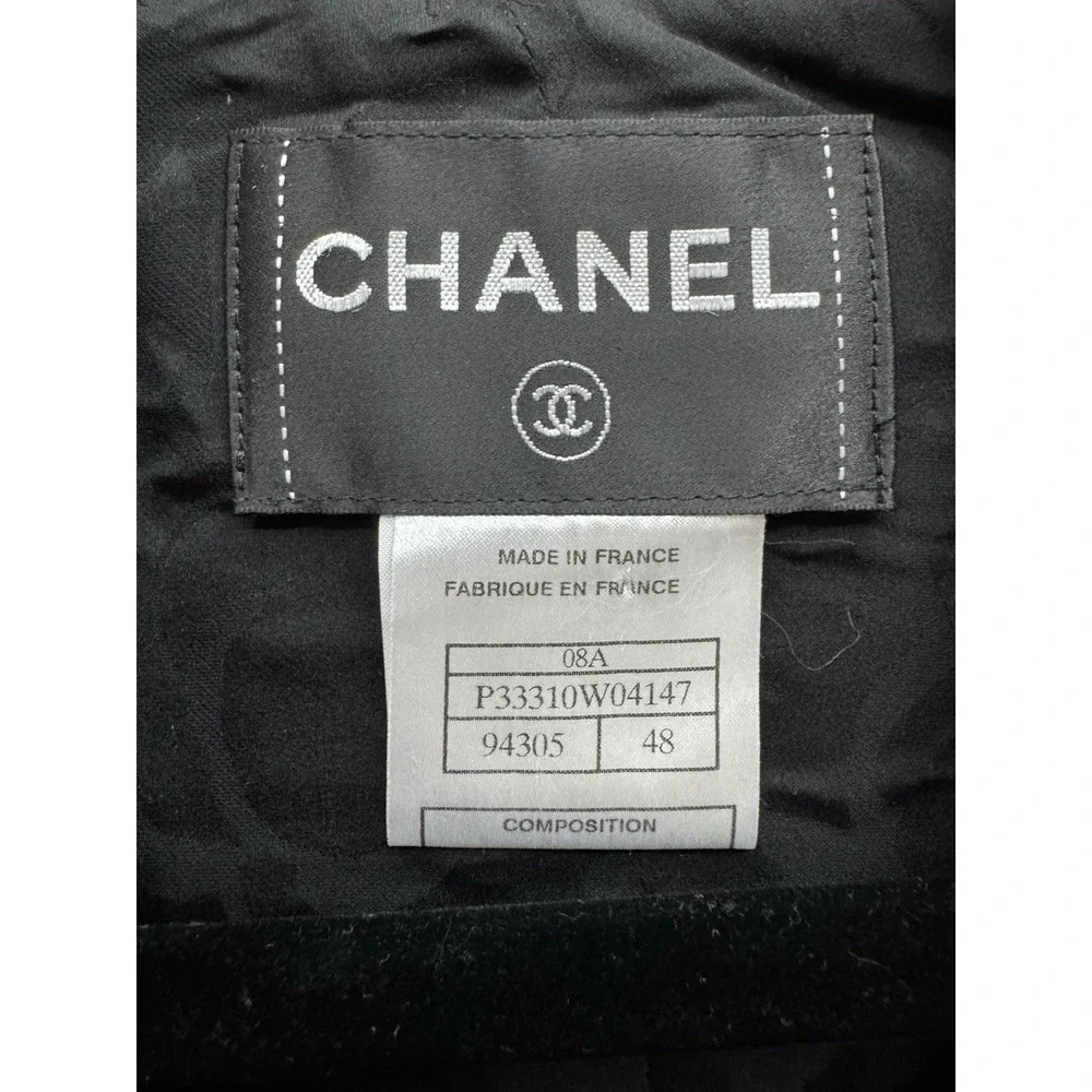 CHANEL PRE-OWNED 2008 SINGLE-BREASTED WOOL BLAZER - P33310 - BLACK‎ Size 48